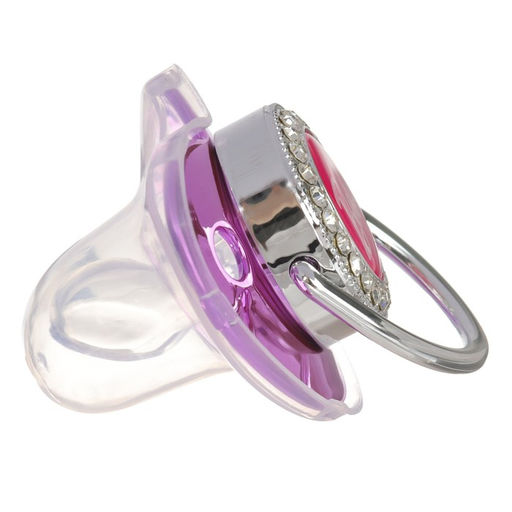 Соска - пустышка силиконовая ортодонтическая M&B «BABY», от 6 мес., с колпачком, держатель - цепочка, цвет розовый/серебро, стразы