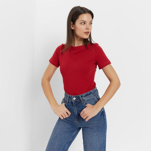 Футболка женская с вырезом лодочка MINAKU: Basic line, красная, размер 42