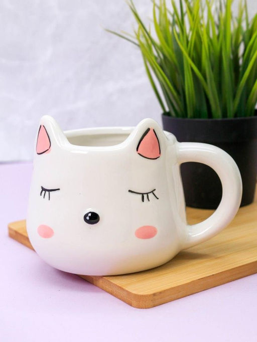 Кружка керамическая Sleepy kitty, white, 450 мл
