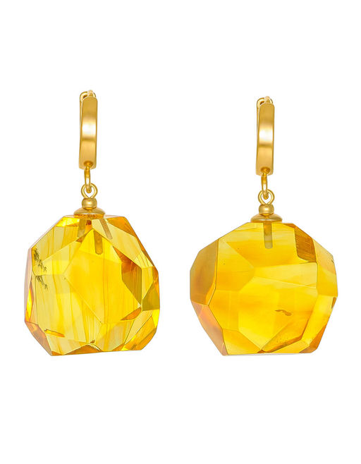 Шикарные серьги из золотисто-лимонного янтаря ручной огранки