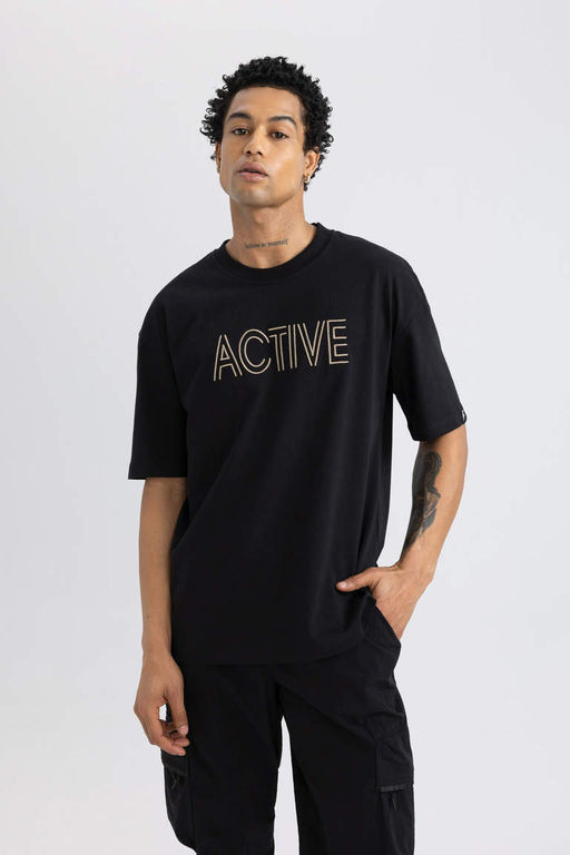 DeFactoFit Футболка Oversize с круглым вырезом и короткими рукавами с вышивкой