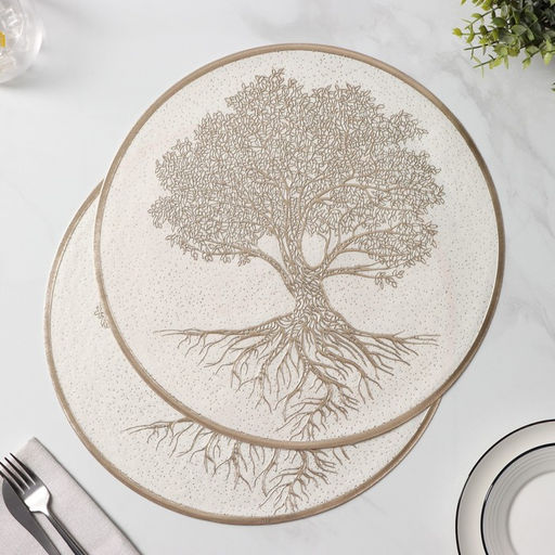 Набор салфеток сервировочных Доляна Древо, 2 шт, d=38 см, цвет бежевый  фото 3