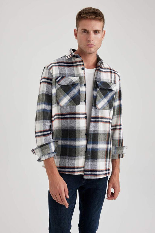 Рубашка Relax Fit с воротником-поло Lumberjack и длинными рукавами - Defacto фото 5