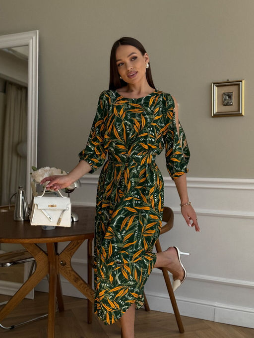 Платье DilanaVIP 2093 зеленый принт - Dilana vip фото 4