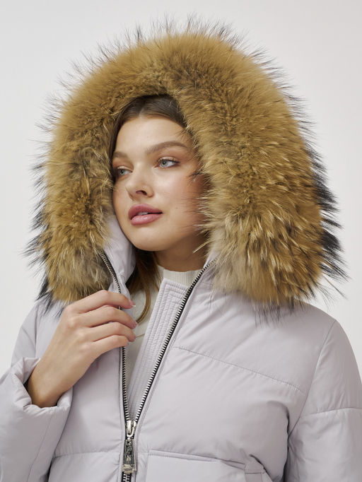 Куртка Бренд Visdeer ПРЕМИУМ КЛАССА зимняя с мехом ЕНОТА, светло-серого цвета  фото 7