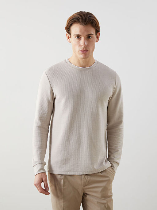 Bisiklet Yaka Uzun Kollu Erkek Sweatshirt