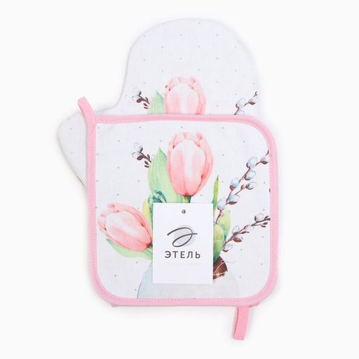 Набор кух. Этель Тюльпаны варежка-прихватка 20х28см, прихватка 19х19см,100% хл  фото 8