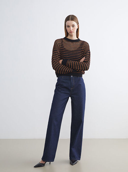 Bisiklet Yaka ?izgili Kad?n Triko Kazak