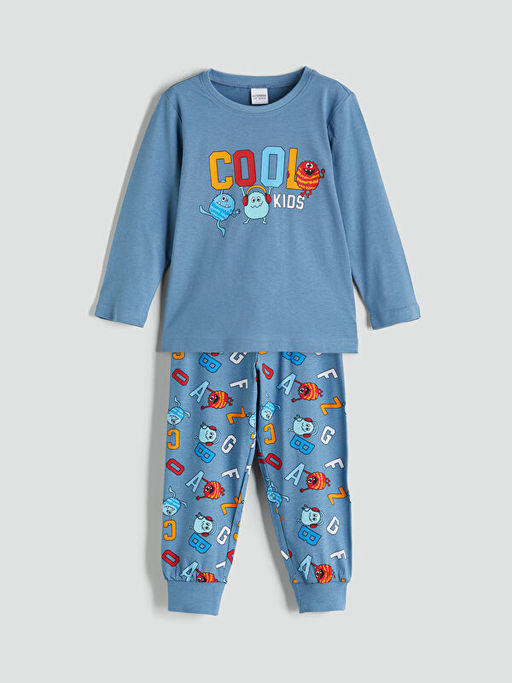 Bisiklet Yaka Bask?l? Erkek ?ocuk Pijama Alt