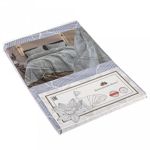 Простыня Евростандарт на резинке "Аквилегия" серый 160х200см, свесы 27см, поплин 115г/м2, хлопок 100%, упаковка "классическая" ПВХ 28х41см, "Домашняя мода" (Россия)