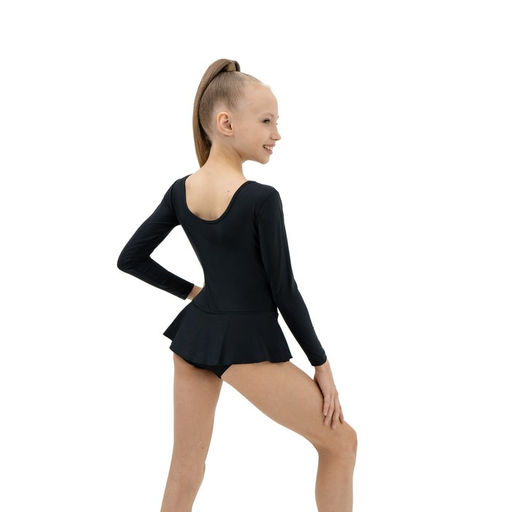 Купальник гимнастический Grace Dance, с юбкой, с длинным рукавом, р. 32, цвет чёрный  фото 4