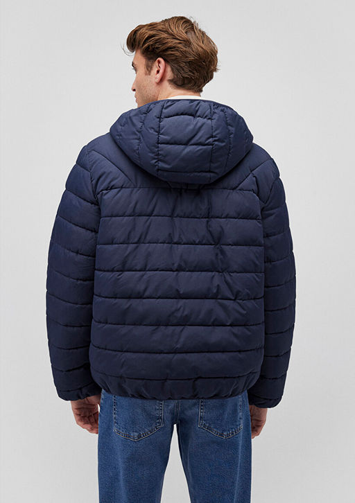 Cift Tarafl? Kapusonlu Lacivert Sisme Mont - Mavi фото 4