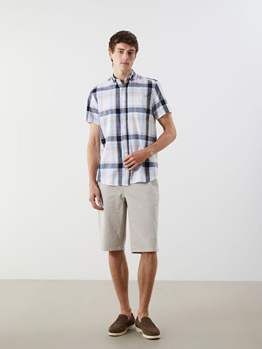 Regular Fit K?sa Kollu Ekose Poplin Erkek G?mlek