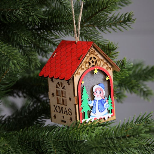 Ёлочная игрушка Домик со Снегурочкой, 11х8.5х7.5 см, 1 LED, от батареек, свечение тёплое белое - Luazon lighting фото 2