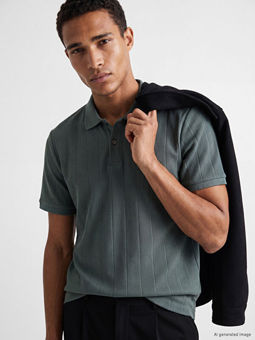 Polo Yaka Standart Fit ?izgili Erkek Ti??rt