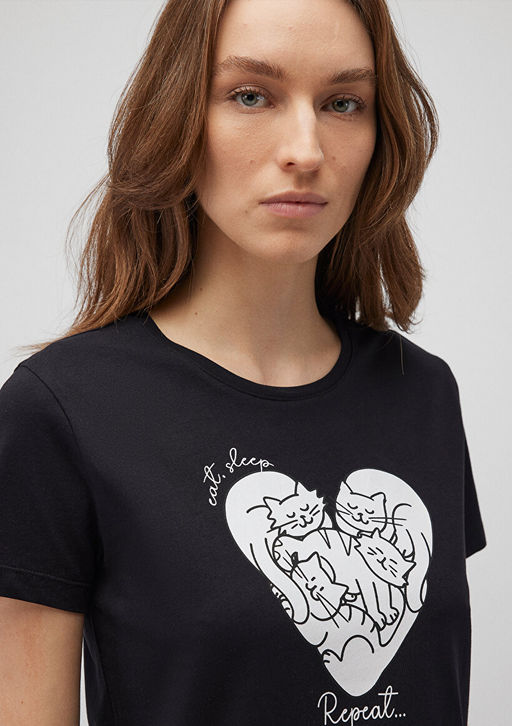 Bask?l? Siyah Tisort - Mavi фото 5