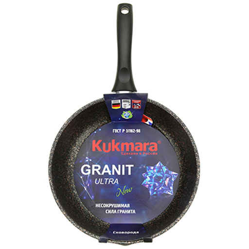 Сковорода с тефлоновым покрытием д28см "Granit Ultra", h6,5см, ручка из термостойкого пластика 17см, гранитный (Россия) - можно использовать металлические кухонные принадлежности