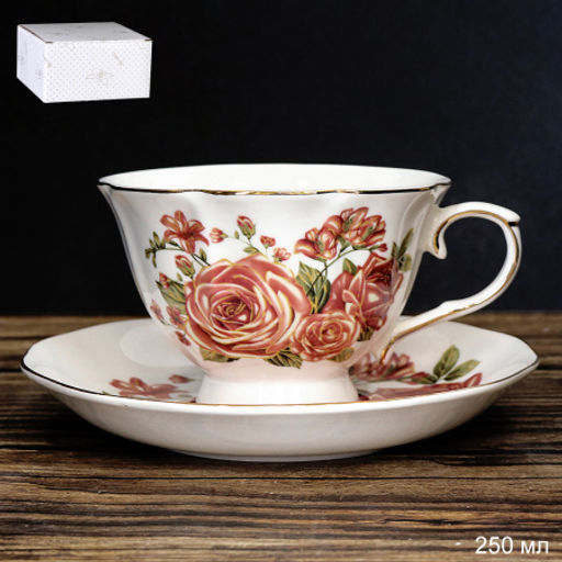 Чайный набор 2 предмета 250 мл на ножке / RS/12-FY163011P /уп 6/ уп 48/ Костяной фарфор / Чайная роза - Галеонтрейд фото 8