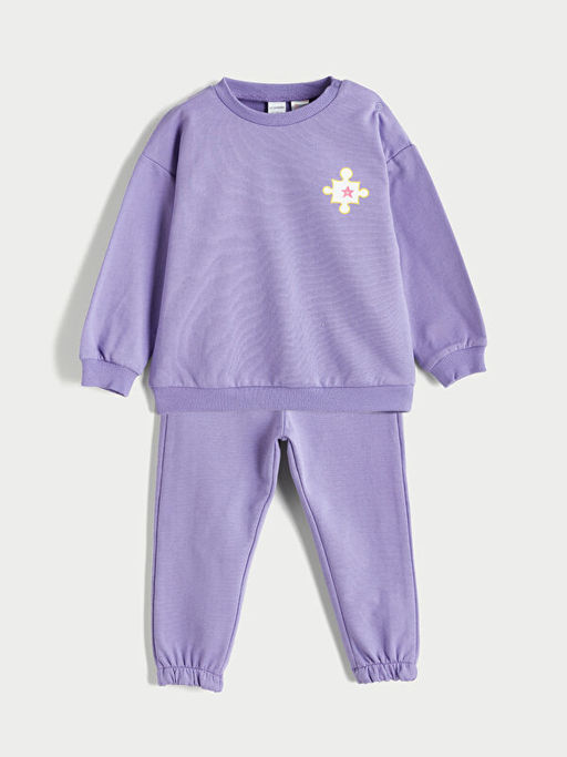 Bisiklet Yaka Bask?l? K?z Bebek Pijama Tak?m?
