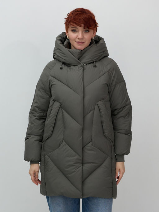 Пальто двубортная зимнее утепленное женское зеленого цвета 7732Z - Visdeer фото 2
