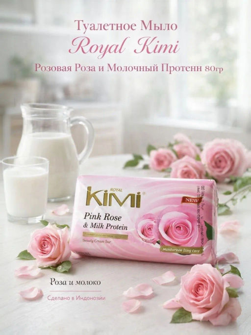Мыло Туалетное "Royal Kimi" 80гр Розовая роза и Молочный протеин