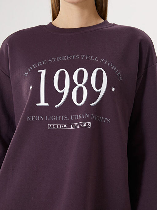 Bisiklet Yaka Bask?l? Kad?n Sweatshirt