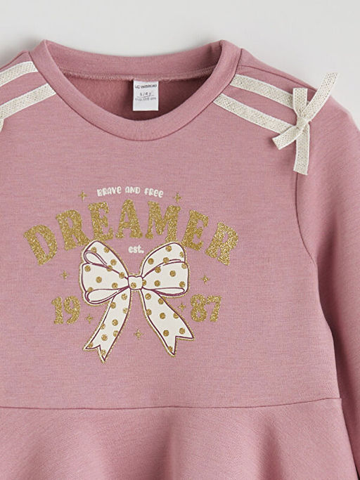 Bisiklet Yaka Bask?l? K?z ?ocuk Elbise