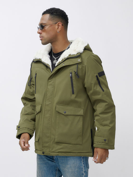 Парка мужская зимняя удлиненная с мехом цвета хаки 8761Kh - Mtforce фото 8