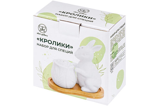 Набор д/специй 2 пр. 11,5*7*11 см "Заяц с капустой" на дерев. подставке