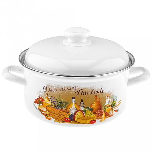 "Италия" Кастрюля эмалированная 3л, форма цилиндрическая, металлическая крышка (Россия)