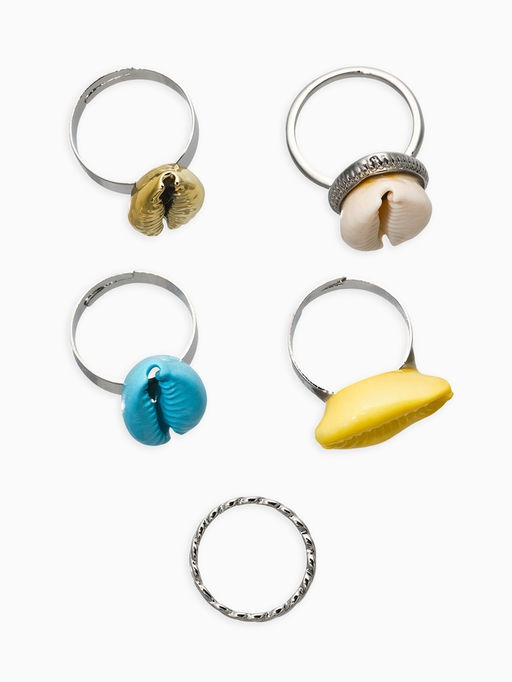 Набор колец 5 шт "Новый стиль" ракушки, размер МИКС, цветные в  серебре