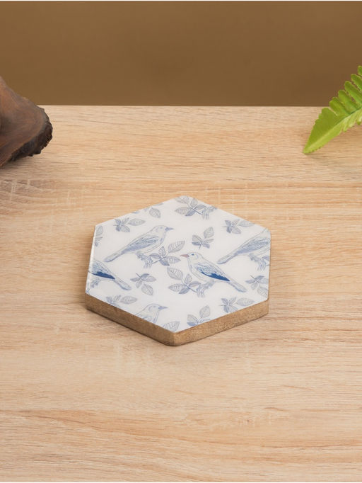 Подставка под горячее «Синие птицы», набор 4 шт., 15×13×5 см, дерево манго