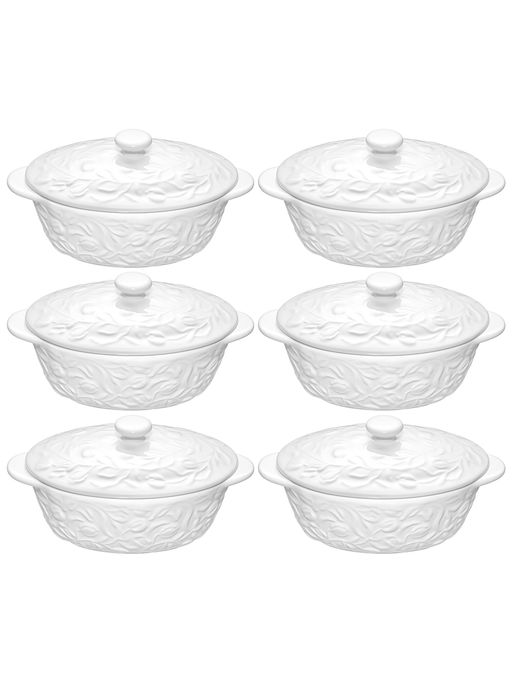 Набор жюльенниц-кокотниц 6пр. 250 мл 16*10*8 см Тюльпаны с крышками, фарфор - Elan gallery фото 3