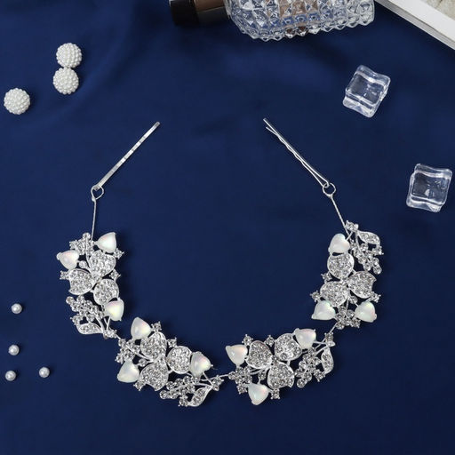 Аксессуар для волос «Леона», лепестки, 26 см, серебро