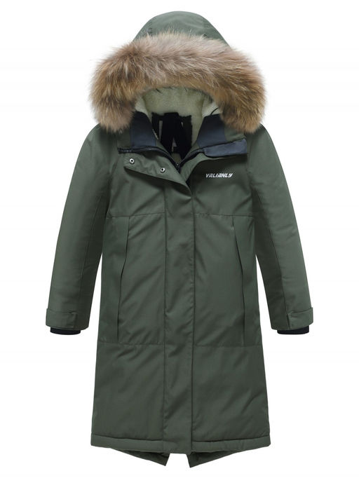 Парка зимняя подростковая для девочки с капюшоном и мехом темно-зеленого цвета 9536TZ - Valianly фото 8