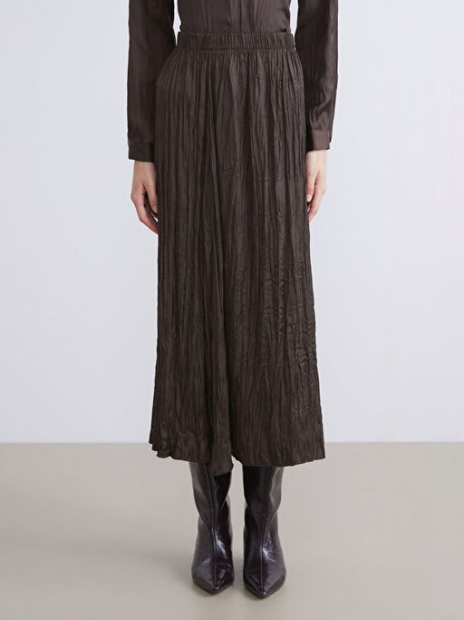 Beli Lastikli Saten Pileli Etek