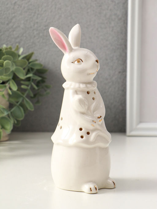 Фигурка светящаяся Зайка с тюльпаном, керамика, белый, 6?6?16 см
