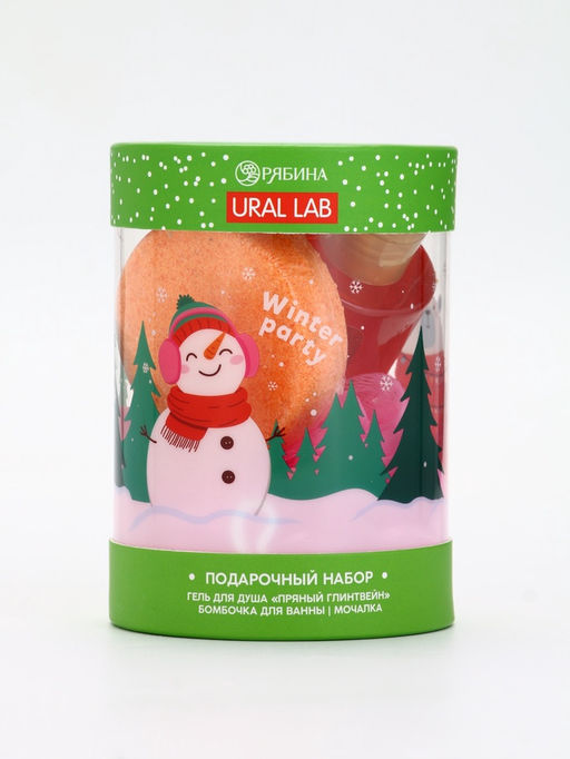 Подарочный набор новогодний в тубусе Снеговичок, бомбочка, гель, мочалка, URAL LAB