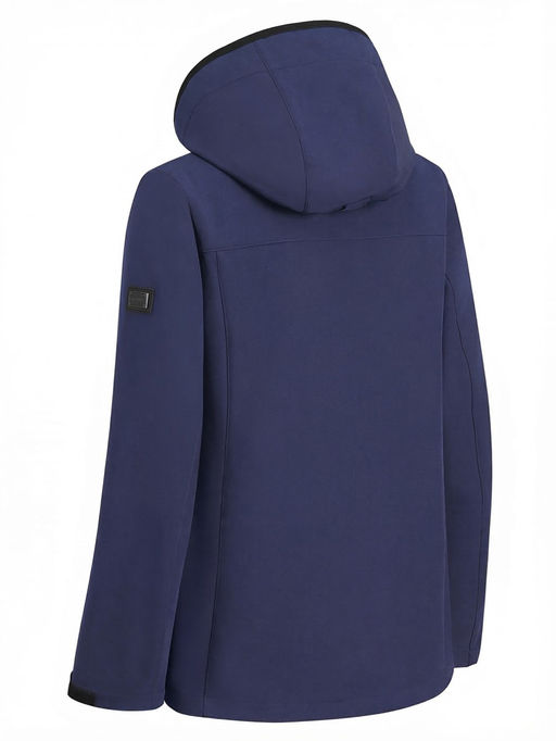 Ветровка женская софтшелл виндстоппер с капюшоном спортивная темно-синего цвета 9616_1TS