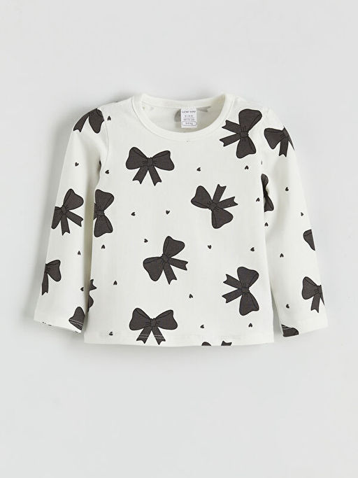 Bisiklet Yaka Fiyonk Bask?l? K?z Bebek Ti??rt ve Tayt