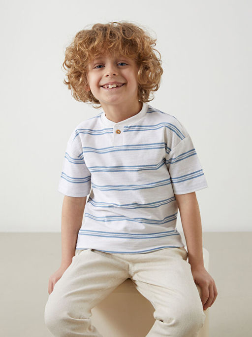 Bisiklet Yaka ?izgili Erkek ?ocuk Ti??rt