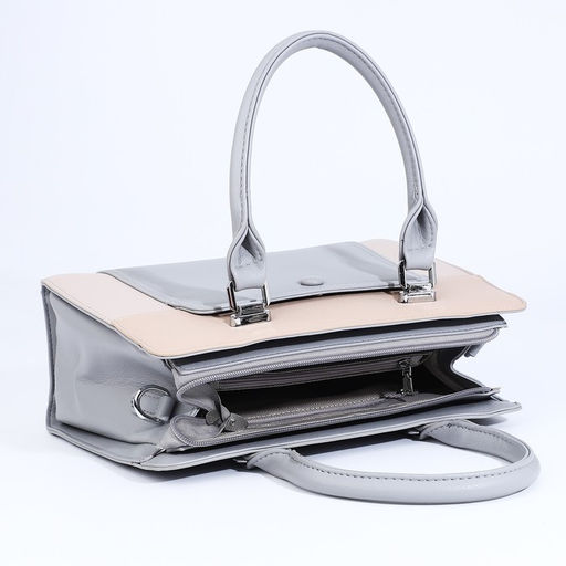 Сумка тоут на молнии, наружный карман, длинный ремень, цвет бежевый/серый - Simaland фото 7