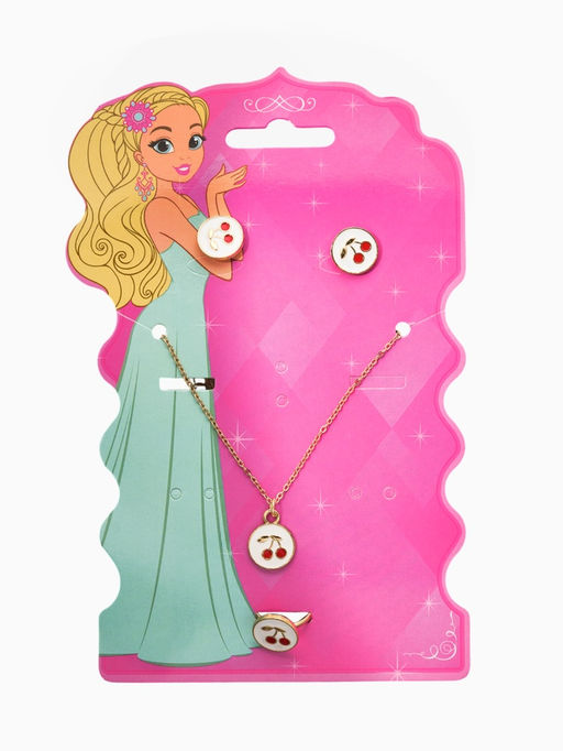 Набор детский «Выбражулька. Вишня», 3 предмета: кулон, кольцо, серьги, бело-красный в золоте