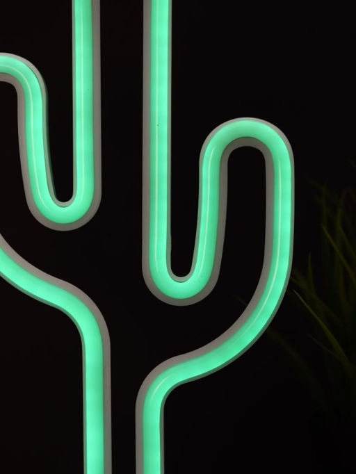 Неоновый LED ночник настольный "Cute cactus", зелёное свечение (24х28,5 см)