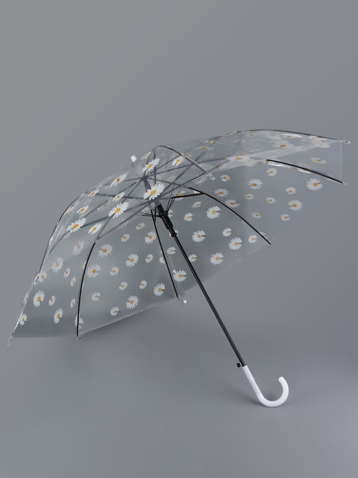Зонт - трость детский «Ромашка», полуавтоматический, 8 спиц, R=45/55 см, d=90 см, прозрачный