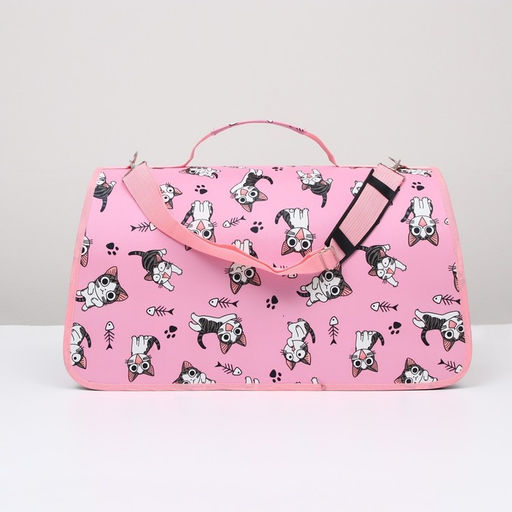 Сумка-переноска каркасная Играющие котики, размер L, 53 х 21 х 29 см, розовая - Пижон фото 3
