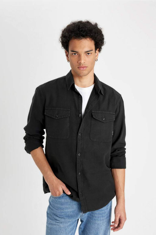 Хлопковая рубашка обычного кроя с длинными рукавами - Defacto фото 3