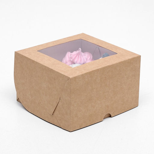 Упаковка для капкейков с окном на 4 шт, крафт 16 х 16 х 10 см, набор 5 шт.