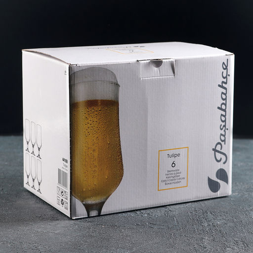 Пивные бокалы Paşabahçe Tulipe, 370 мл, набор 6 шт., стекло, прозрачные