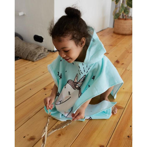 Полотенце - пончо детское махровое «Крошка Я. Единорог», 60×120 см, хлопок 100%, голубое